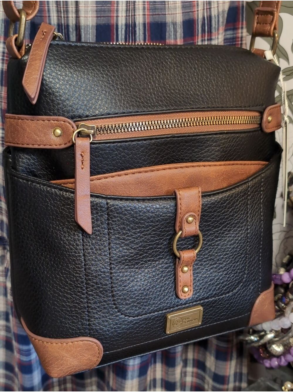 Envelope Style Compartment Pocket Crossbody Bag with Ring-Accent Front
